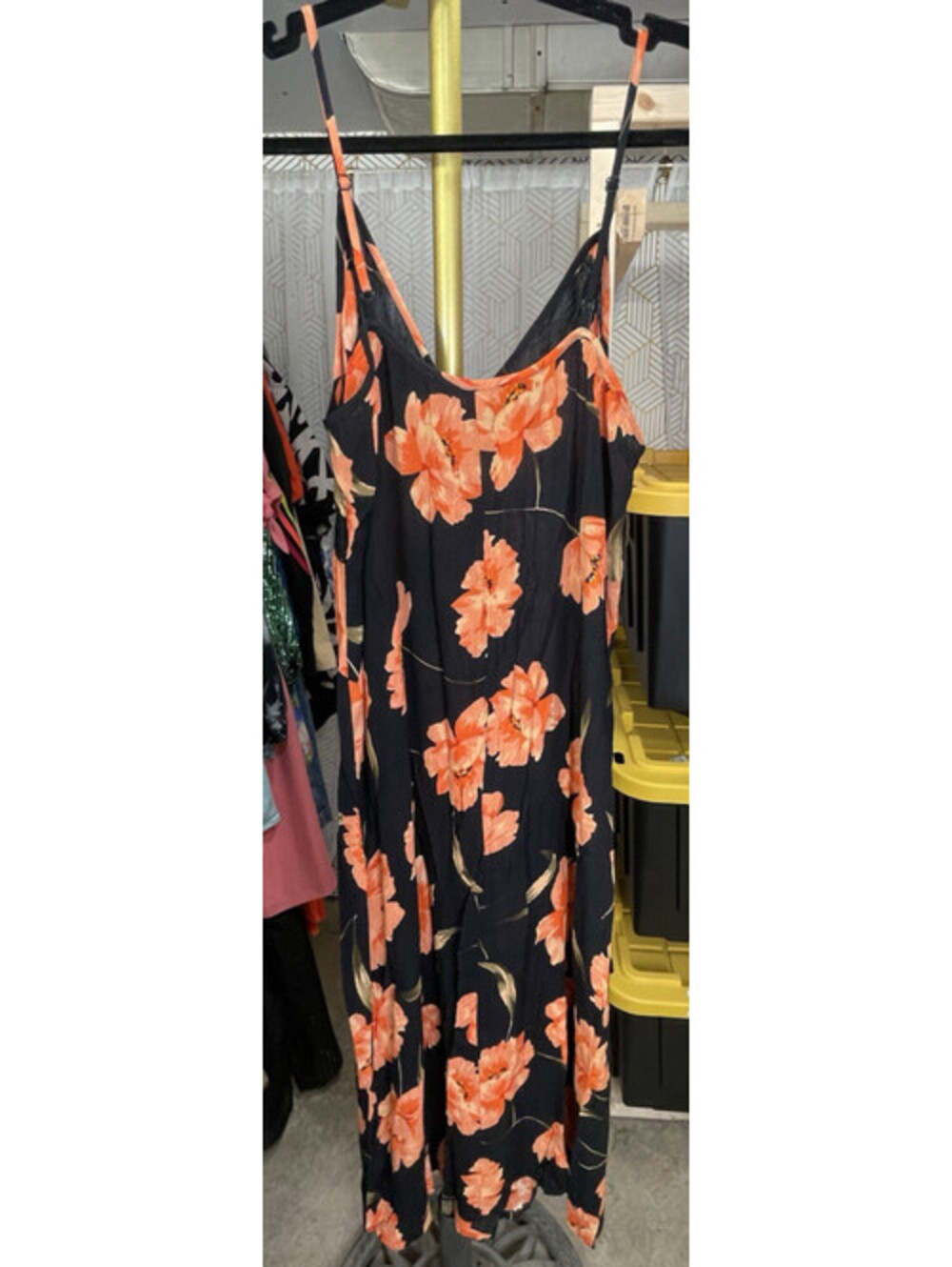 Patrons of Peace Black Orange Floral Maxi Dress Spaghetti Strap M Casual Boho - Picture 3 of 9
